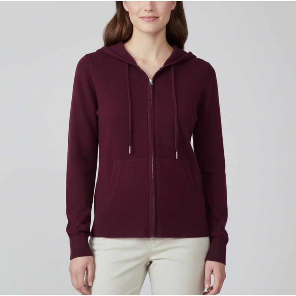 Quince 100% Mongolian Cashmere Sweater Full Zip Hoodie Burgundy Size Small NEW